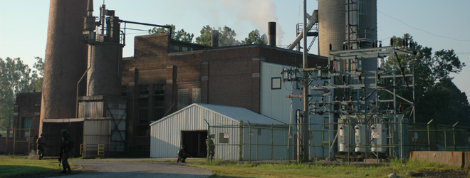Indiana National Guard Soldiers partol around the power plant at MUTC.
